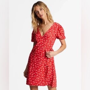 Billabong Floral Red Wrap Dress Small